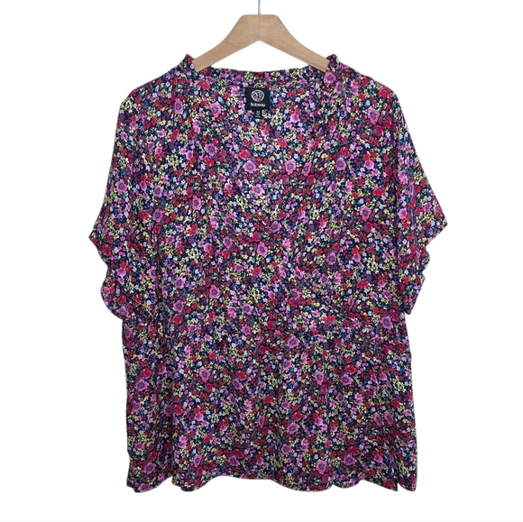 Bobeau | Colorful Floral Faux Wrap Short Sleeve Ruffle Collar Blouse Size 3X - Picture 1 of 6